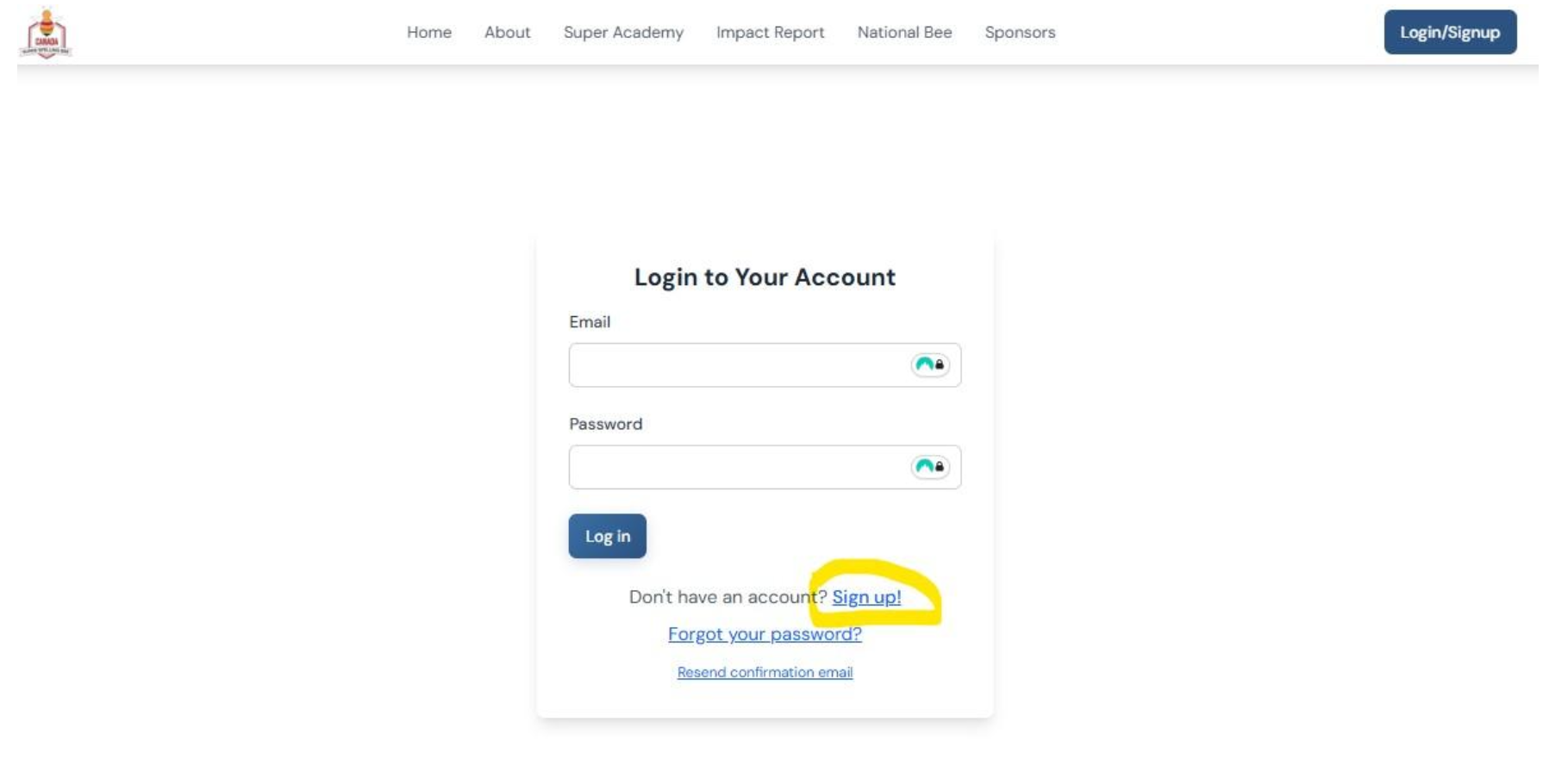 Homepage with Register button highlighted