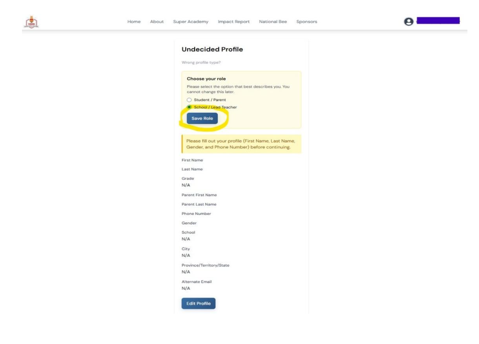 Undecided profile role selection